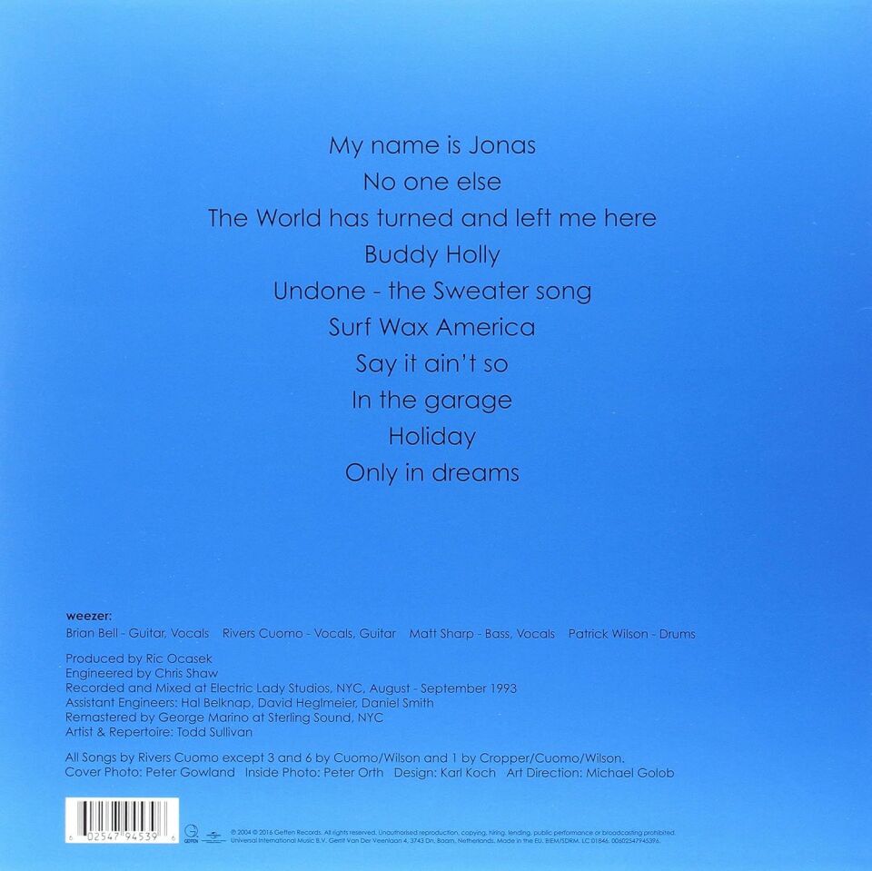 WEEZER - WEEZER / BLUE ALBUM (1994) - LP 180GR 2016 EDITION BLACK VINYL EDITION SIFIR PLAK