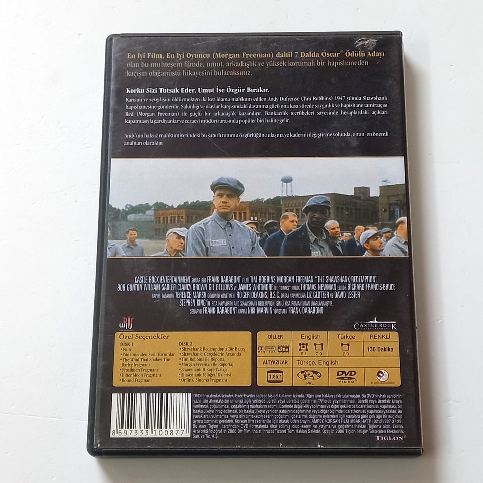 ESARETİN BEDELİ - THE SHAWSHANK REDEMPTION - TIM ROBBINS - MORGAN FREEMAN - (STEPHEN KING) - 2DVD 2.EL