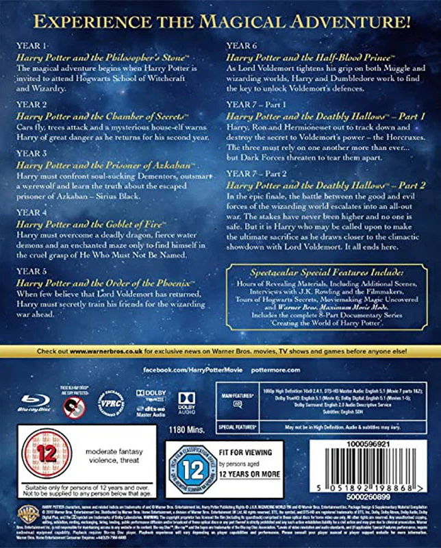 HARRY POTTER - COMPLETE 8 FILM COLLECTION - 16 DİSK BLU-RAY BOX