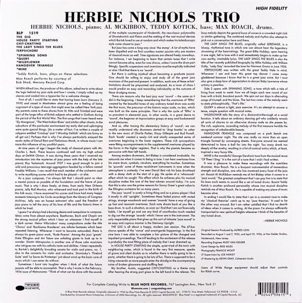 HERBIE NICHOLS TRIO – HERBIE NICHOLS TRIO (1956) - LP 2023 REISSUE 180GR GATEFOLD TONE POET SERIES SIFIR PLAK
