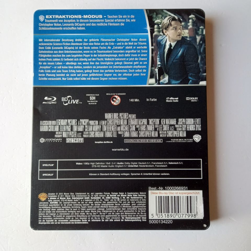 INCEPTION - LEONARDO DICAPRIO, JOSEPH GORDON LEVITT, ELLIOT PAGE - YÖN.: CHRISTOPHER NOLAN - BLU-RAY  STEELBOOK METAL KUTU 2.EL