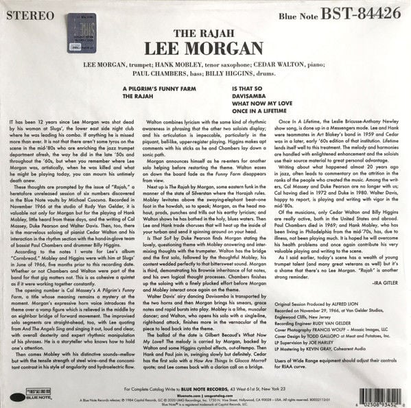 LEE MORGAN – THE RAJAH (1984) - LP 2021 REISSUE 180GR GATEFOLD TONE POET SERIES SIFIR PLAK