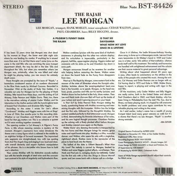 LEE MORGAN – THE RAJAH (1984) - LP 2021 REISSUE 180GR GATEFOLD TONE POET SERIES SIFIR PLAK