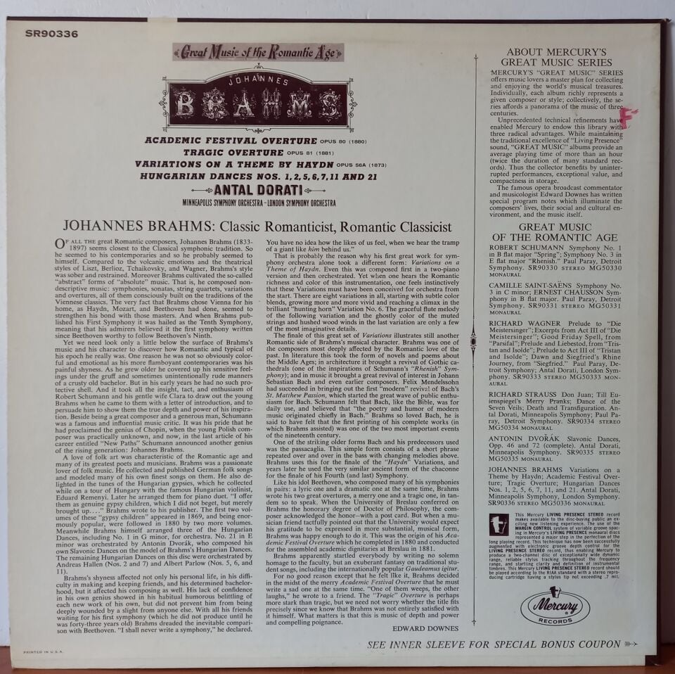 JOHANNES BRAHMS, ANTAL DORATI, MINNEAPOLIS SYMPHONY ORCHESTRA, LONDON SYMPHONY ORCHESTRA – ACADEMIC FESTIVAL OVERTURE / TRAGIC OVERTURE / HAYDN VARIATIONS / HUNGARIAN DANCES (1963) - LP 2.EL PLAK