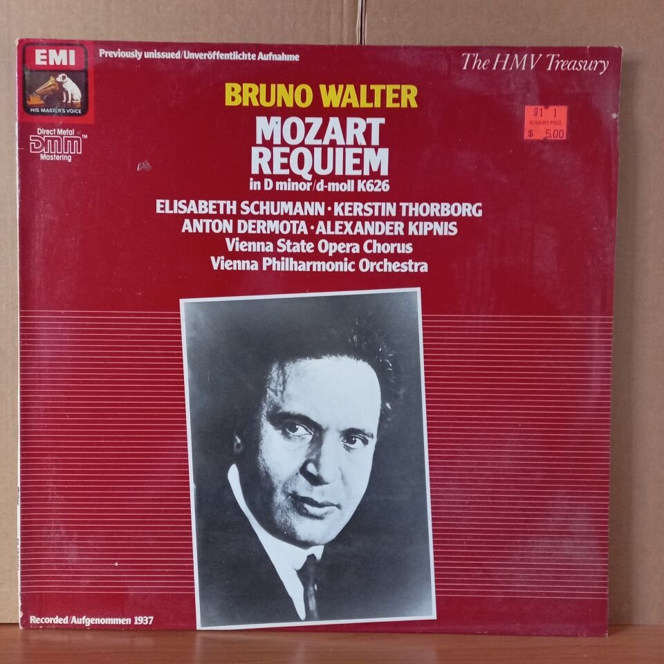 MOZART: REQUIEM / BRUNO WALTER - ELISABETH SCHUMANN, KERSTIN THORBORG, ANTON DERMOTA, ALEXANDER KIPNIS, VIENNA STATE OPERA CHORUS, VIENNA PHILHARMONIC ORCHESTRA (1986) - LP 2.EL PLAK