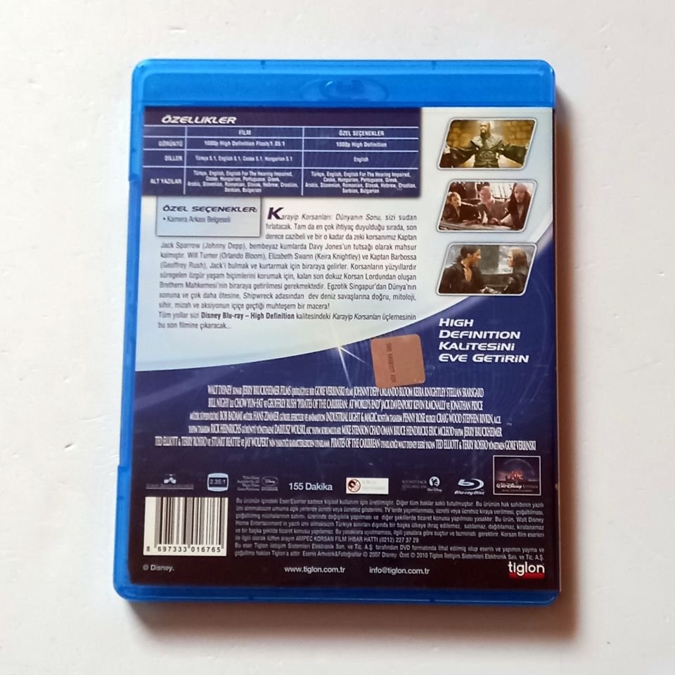 KARAYİP KORSANLARI DÜNYANIN SONU / PIRATES OF THE CARIBBEAN AT WORLD'S END - JOHNNY DEPP, ORLANDO BLOOM, KEIRA KNIGHTLEY, GEOFFREY RUSH - YÖN.: GORE VERBINSKI  - BLU-RAY 2.EL