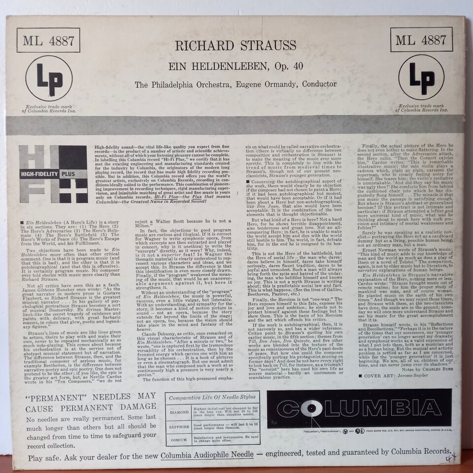 EUGENE ORMANDY CONDUCTS THE PHILADELPHIA ORCHESTRA / STRAUSS – EIN HELDENLEBEN (1954) - LP 2.EL PLAK