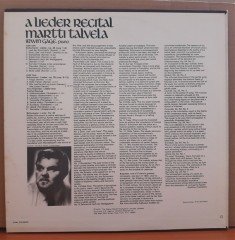 MARTTI TALVELA - A LIEDER RECITAL - SCHUMANN (1972) - LP 2.EL PLAK
