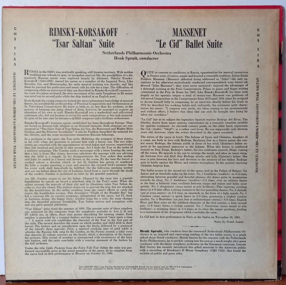 JULES MASSENET, NIKOLAI RIMSKY-KORSAKOV, HENK SPRUIT, NETHERLANDS PHILHARMONIC ORCHESTRA – LE CID / TSAR SALTAN SUITE (1955) - LP 2.EL PLAK