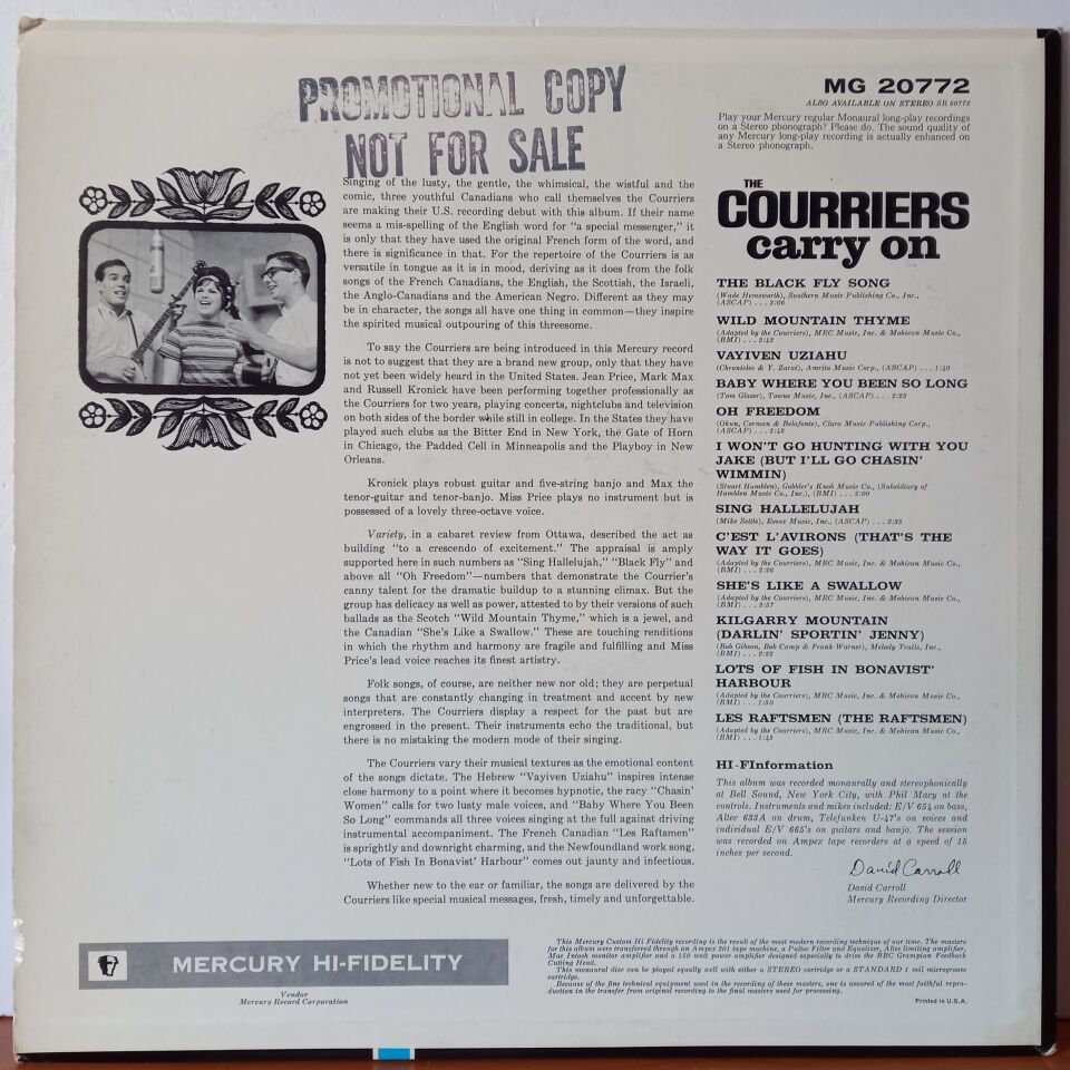 THE COURRIERS – THE COURRIERS CARRY ON (1963) - LP 2.EL PLAK