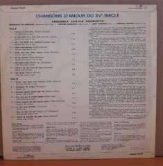 CHANSONS D'AMOUR DU XVEME SIECLE / ENSEMBLE GASTON SOUBLETTE - LP 2.EL PLAK