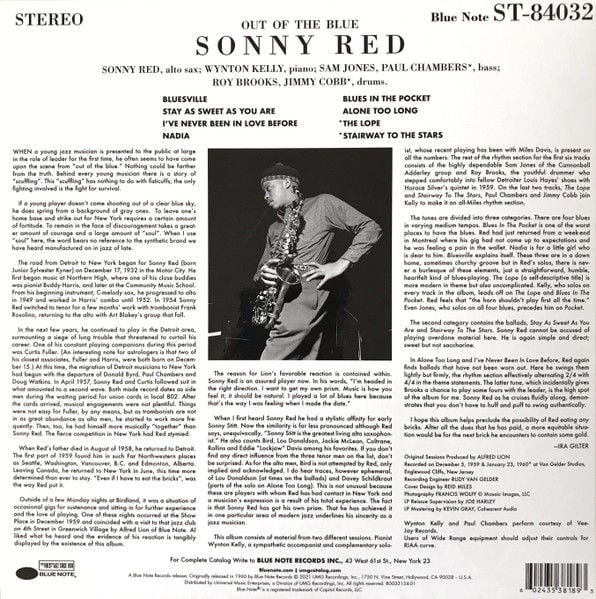 SONNY RED – OUT OF THE BLUE (1960) - LP 2022 REISSUE 180GR GATEFOLD TONE POET SERIES SIFIR PLAK
