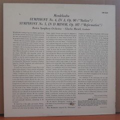 MENDELSSOHN: ITALIAN AND REFORMATION SYMPHONIES, BOSTON SYMPHONY ORCHESTRA, CHARLES MUNCH (1958) - LP 2.EL PLAK
