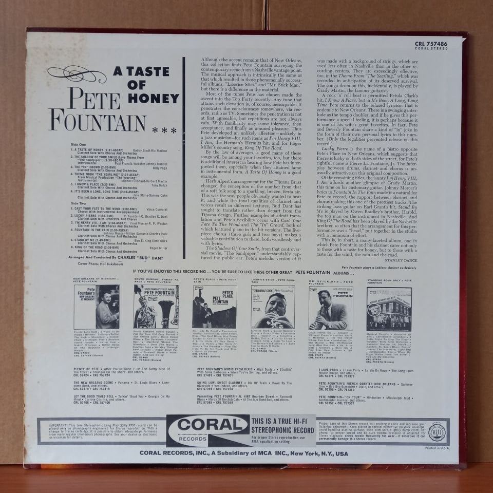 PETE FOUNTAIN – A TASTE OF HONEY (1966) - LP 2.EL PLAK