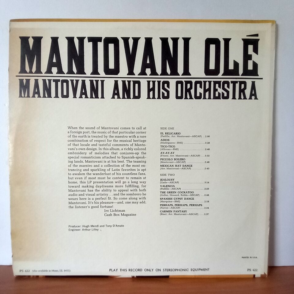 MANTOVANI AND HIS ORCHESTRA – MANTOVANI OLE (1965) - LP 2.EL PLAK