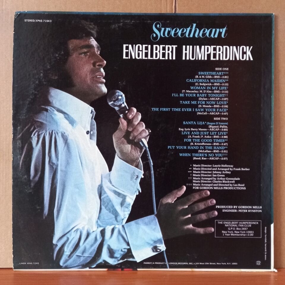 ENGELBERT HUMPERDINCK – SWEETHEART (1971) - LP 2.EL PLAK