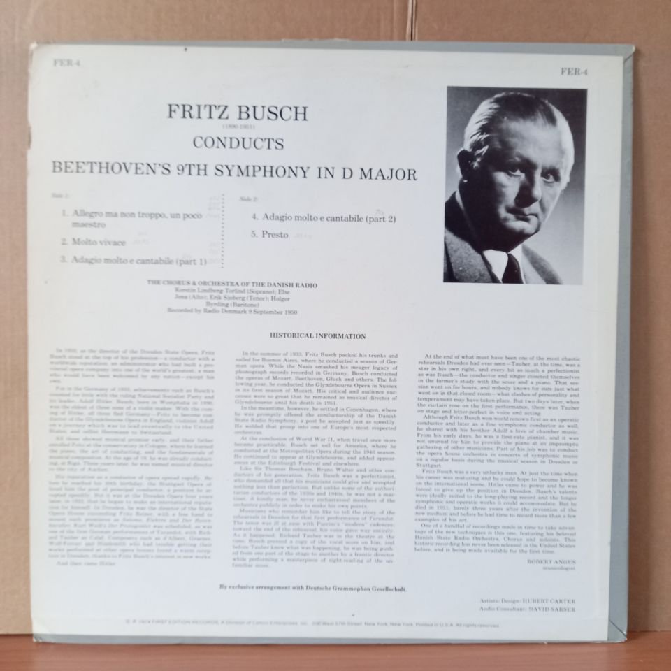 FRITZ BUSCH CONDUCTS BEETHOVEN'S 9TH SYMPHONY IN D MAJOR (1974) - LP 2.EL PLAK