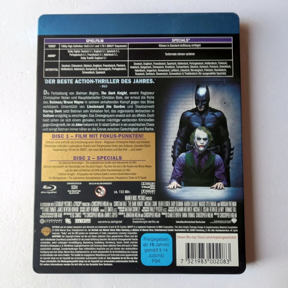THE DARK NIGHT - CHRISTIAN BALE, MICHAEL CAINE, HEATH LEDGER - YÖN.: CHRISTOPHER NOLAN - 2BLU-RAY  STEELBOOK METAL KUTU 2.EL