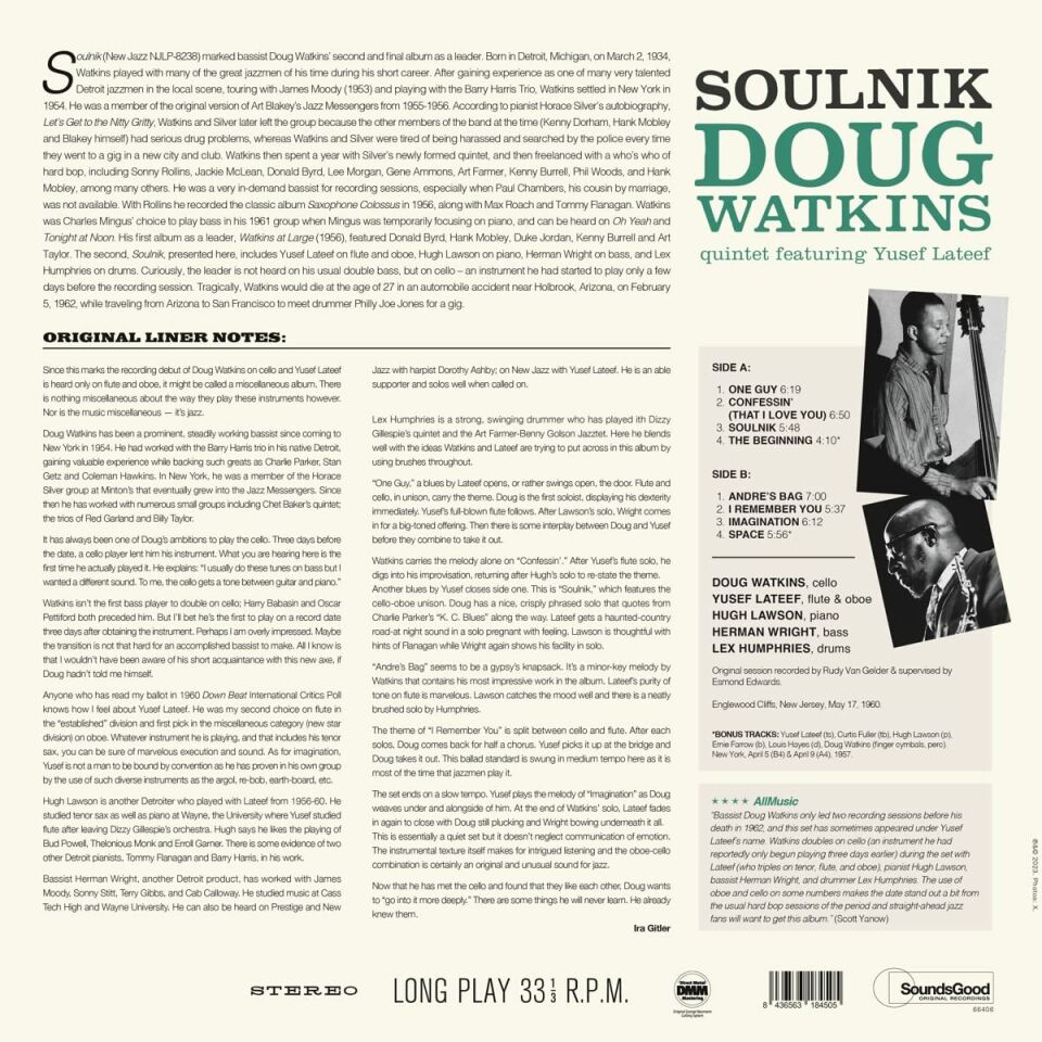 DOUG WATKINS QUINTET feat. YUSEF LATEEF - SOULNIK (1960) - LP 2023 EDTION SIFIR PLAK