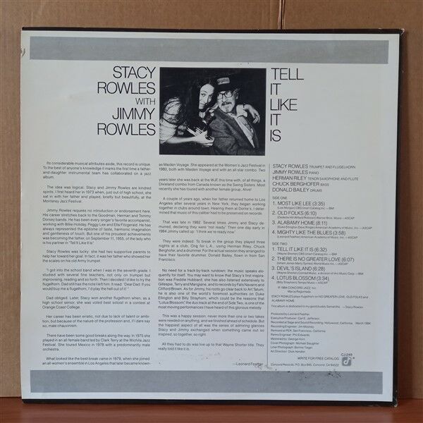 STACY ROWLES WITH JIMMY ROWLES – TELL IT LIKE IT IS (1984) - LP 2.EL PLAK