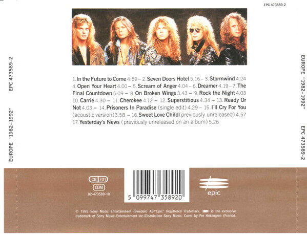 EUROPE – 1982–1992 (1993) - CD REMASTERED REISSUE JEWEL CASE AMBALAJINDA SIFIR
