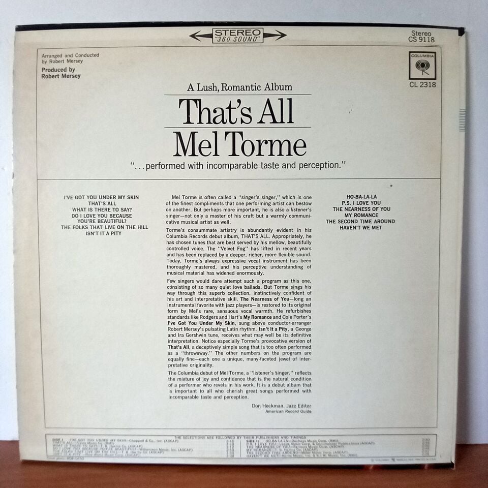 MEL TORME – A LUSH, ROMANTIC ALBUM THAT\'S ALL (1965) - LP 2.EL PLAK