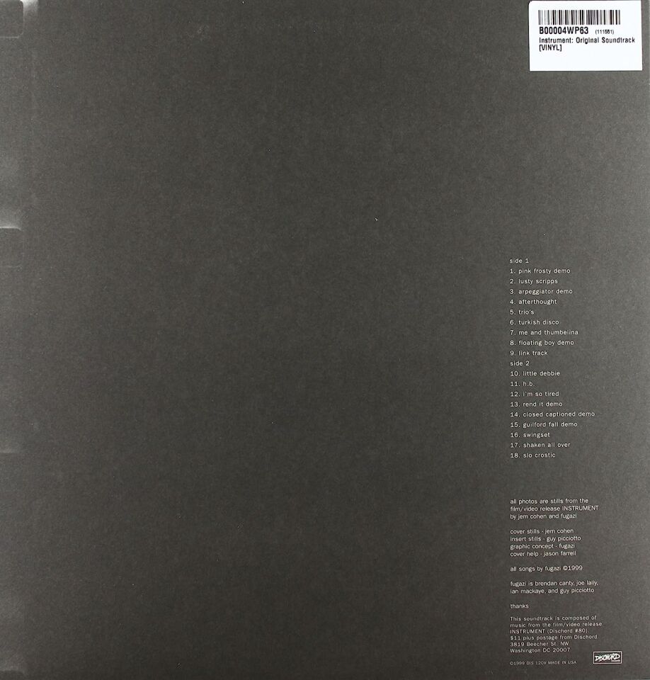 FUGAZI - INSTRUMENT (1999) - LP 2009 EDITION MADE IN USA SIFIR PLAK