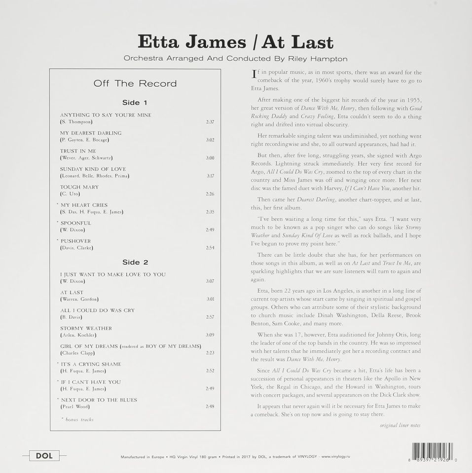 ETTA JAMES - AT LAST (1960) - LP 180GR 2017 EDITION SIFIR PLAK