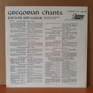 GREGORIAN CHANTS FOR LENT AND EASTER / CHOIR OF THE VIENNA HOFBURGKAPELLE, JOSEF SCHABASSER (1966) - LP 2.EL PLAK