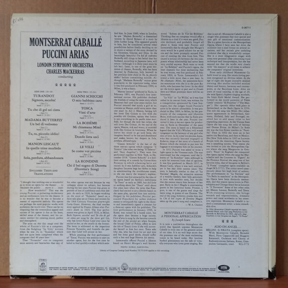 MONTSERRAT CABALLE / PUCCINI ARIAS / LONDON SYMPHONY ORCHESTRA, CHARLES MACKERRAS (1970) - LP 2.EL PLAK