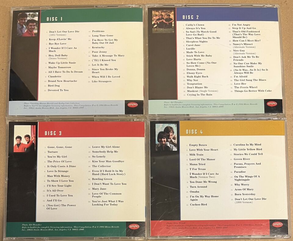 EVERLY BROTHERS ‎– HEARTACHES & HARMONIES (1994) - 4xCD 2.EL