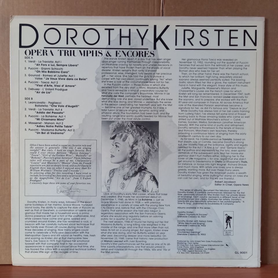 DOROTHY KIRSTEN – OPERA TRIUMPHS & ENCORES / VERDI, PUCCINI, GOUNOD, DEBUSSY, MASSENET, LEONCAVALLO (1982) - LP 2.EL PLAK