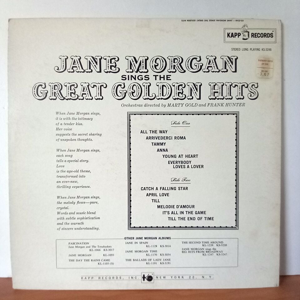 JANE MORGAN – JANE MORGAN SINGS THE GREAT GOLDEN HITS (1961) - LP 2.EL PLAK