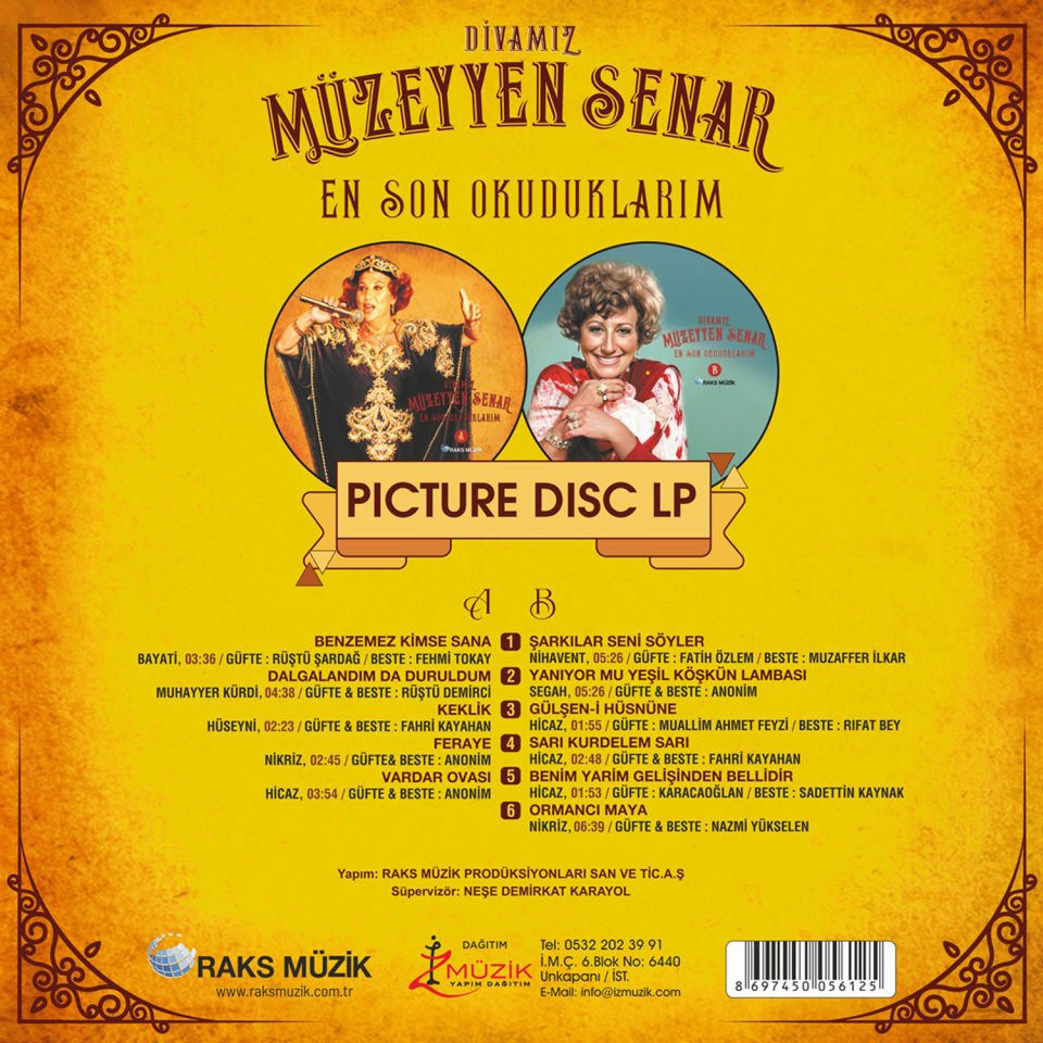 MÜZEYYEN SENAR - DİVA'MIZ / EN SON OKUDUKLARIM (2001) - LP COMPILATION 2025 PICTURE DISC EDITION / RESİM BASKILI SIFIR PLAK