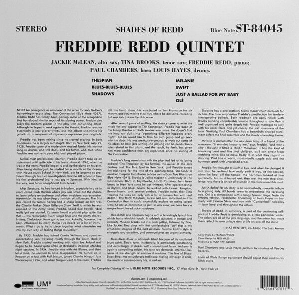 FREDDIE REDD QUINTET - SHADES OF RED (1961) - LP BLUE NOTE CLASSIC VINYL SERIES 180GR 2025 EDITION SIFIR PLAK
