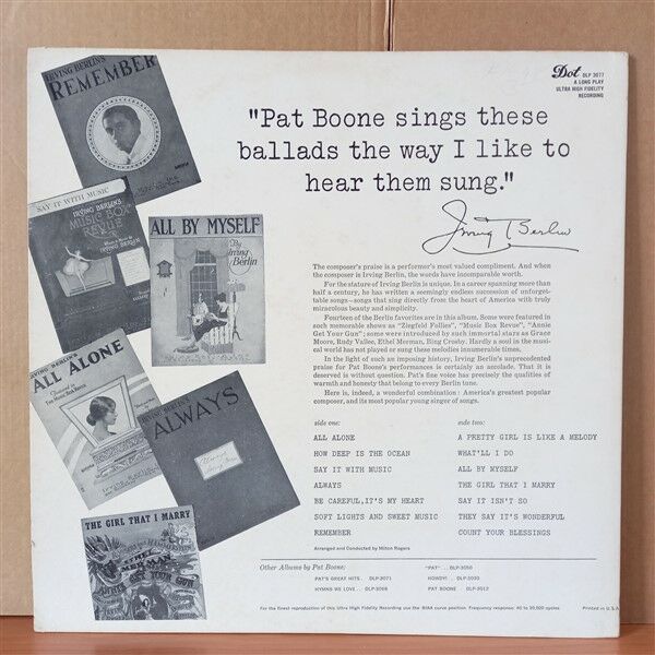 PAT BOONE – PAT BOONE SINGS IRVING BERLIN (1957) - LP 2.EL PLAK