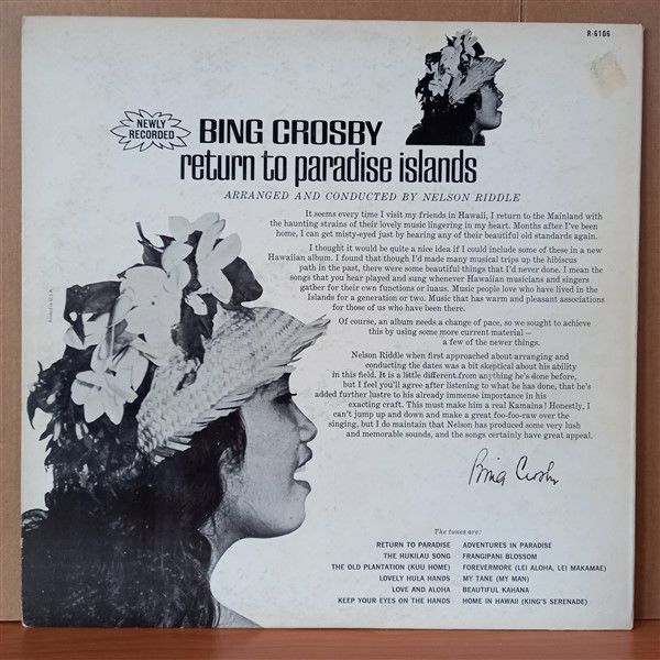 BING CROSBY – RETURN TO PARADISE ISLANDS (1964) - LP 2.EL PLAK