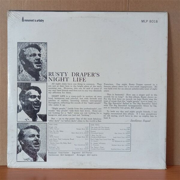 RUSTY DRAPER – SINGS NIGHT LIFE (1964) - LP DÖNEM BASKISI SIFIR PLAK