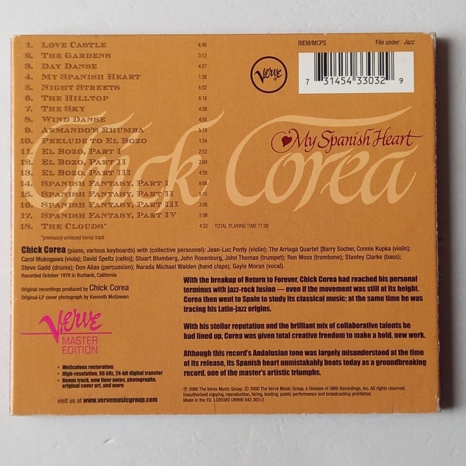 CHICK COREA – MY SPANISH HEART (1976) - CD DIGIPAK REMASTERED 2000 REISSUE 2.EL