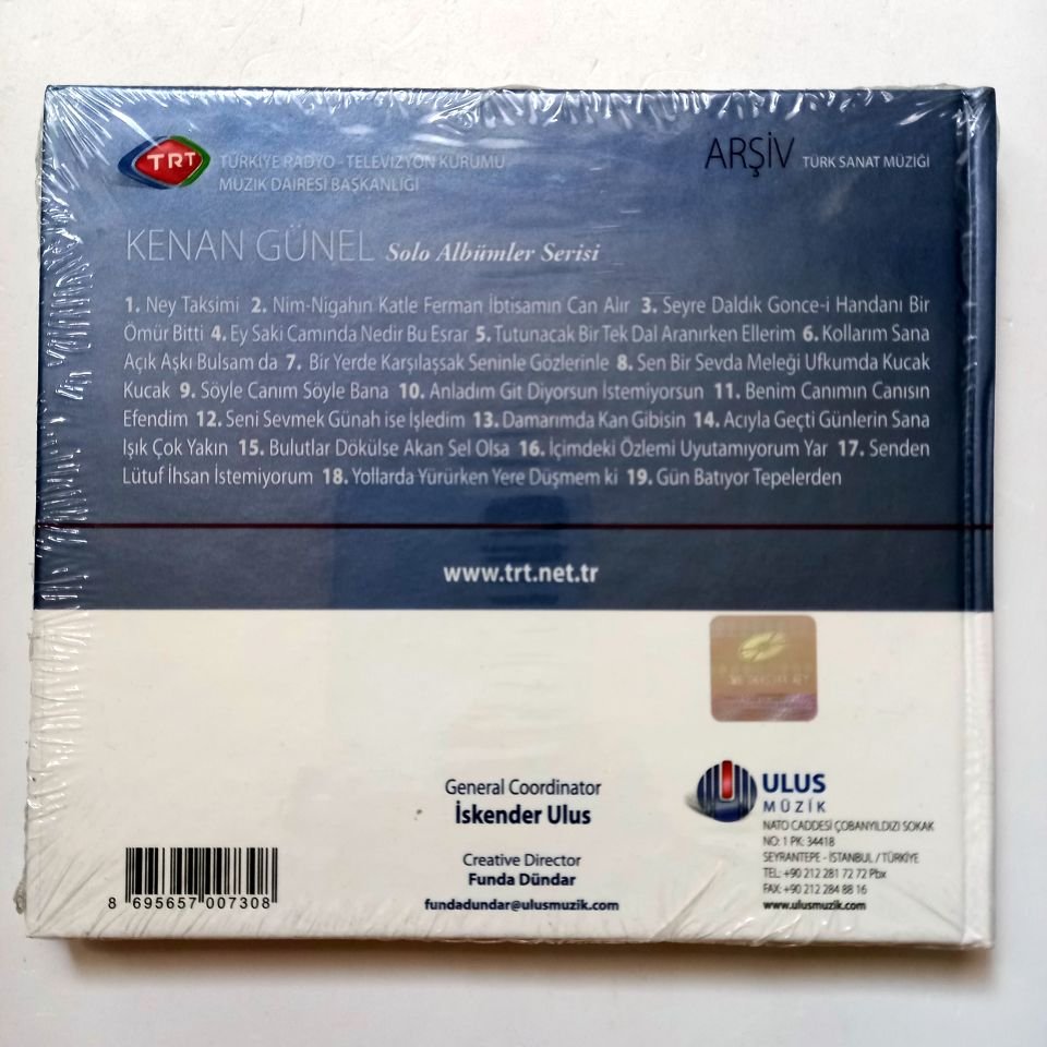 KENAN GÜNEL / TÜRK SANAT MÜZİĞİ / TRT ARŞİV SERİSİ 157 - CD SIFIR