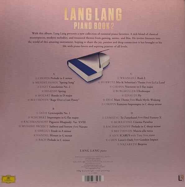LANG LANG - PIANO BOOK 2 (2025) - 2xLP SOLO PIANO CHOPIN LISZT BEETHOVEN HANDEL BACH ERIK SATIE SIFIR PLAK