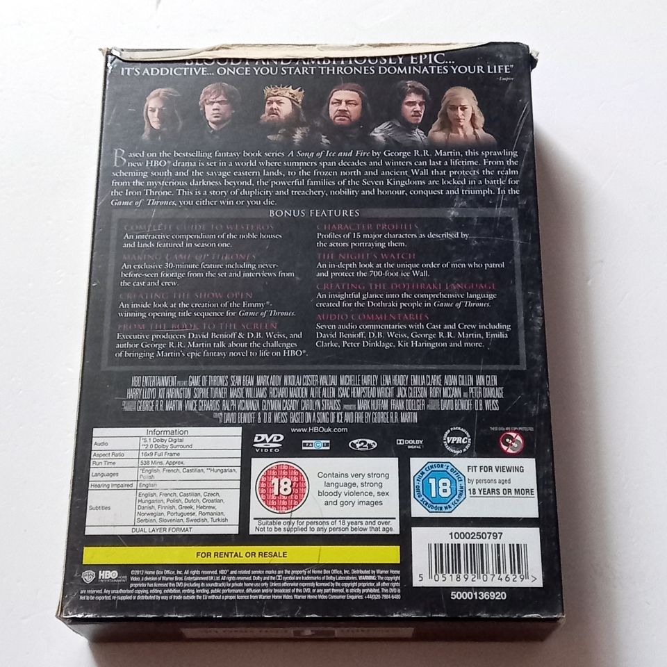 GAME OF THRONES: THE COMPLETE FIRST SEASON   - 5 DVD SET SLIPCASE 2.EL