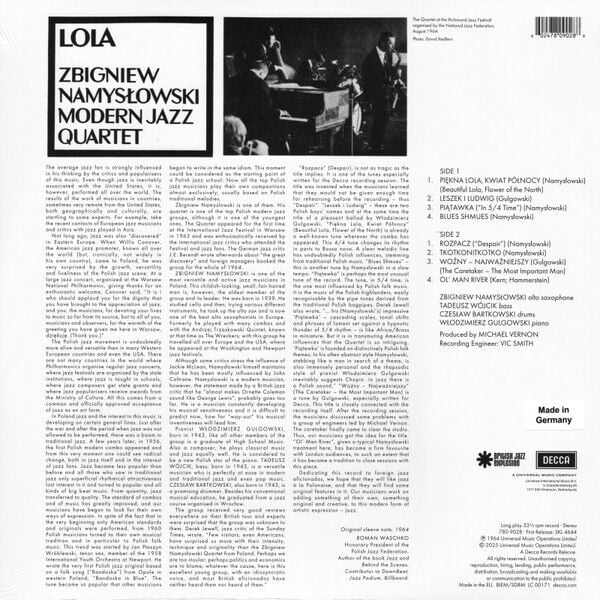 ZBIGNIEW NAMYSLOWSKI MODERN JAZZ QUARTET - LOLA (1964) - LP 180GR 2025 EDITION SIFIR PLAK