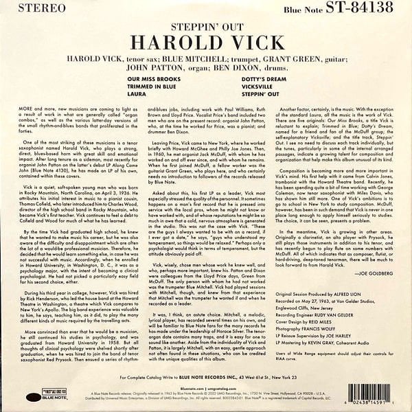 HAROLD WICK - STEPPIN OUT (1963) - LP BLUE NOTE TONE POET SERIES 180GR 2022 EDITION SIFIR PLAK