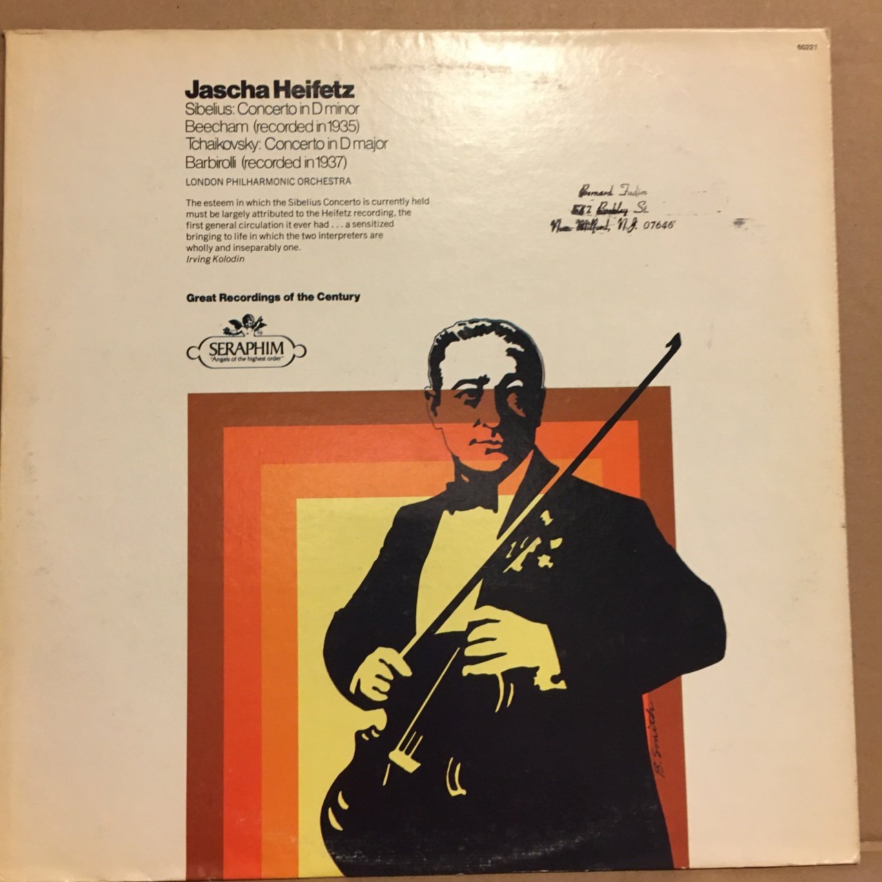 JASCHA HEIFETZ, SIBELIUS / TCHAIKOVSKY CONCERTOS, LONDON PH. ORC. (1935, 1937) 1974 REISSUE 2.EL PLAK