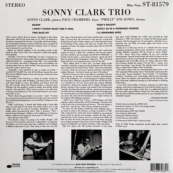 SONNY CLARK TRIO - SONNY CLARK TRIO (1958) - LP 180GR BLUE NOTE TONE POET SERIES 2023 EDITION SIFIR PLAK