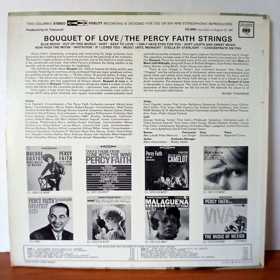 THE PERCY FAITH STRINGS – BOUQUET OF LOVE (1978) - LP 2.EL PLAK