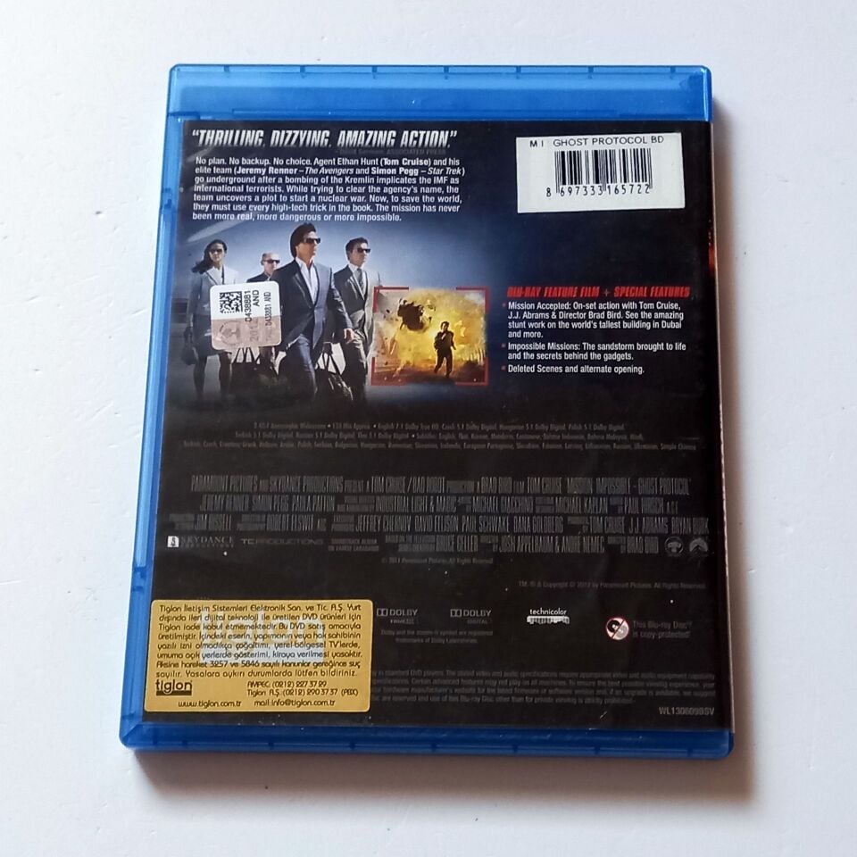 MISSION: IMPOSSIBLE GHOST PROTOCOL - TOM CRUISE, JEREMY RENNER, SIMON PEGG - YÖN.: BRAD BIRD - BLU-RAY  2.EL