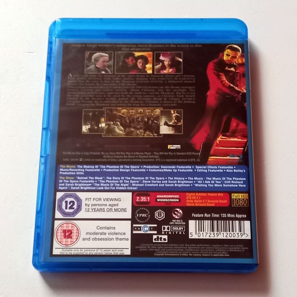 THE PHANTOM OF THE OPERA - GERARD BUTLER, EMMY ROSSUM 0 YÖN.: JOEL SCHUMACHER - BLU-RAY  2.EL TÜRKÇE ALTYAZI YOKTUR