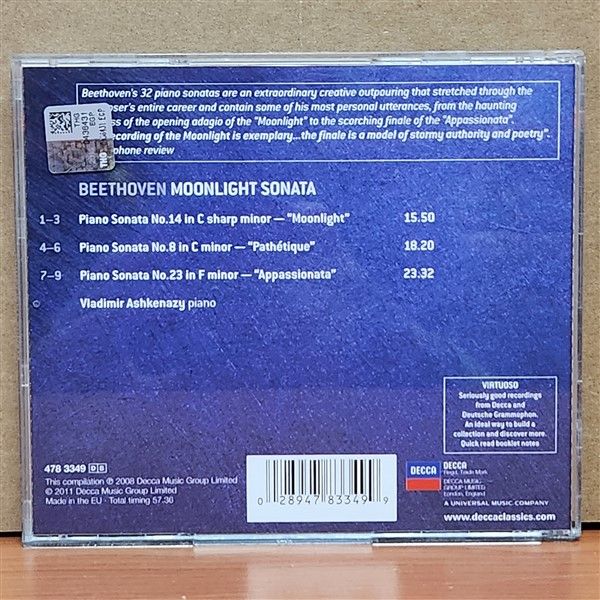BEETHOVEN: MOONLIGHT SONATA, APPASSIONATA SONATA, PATHÉTIQUE SONATA / VLADIMIR ASHKENAZY (2011) - CD 2.EL